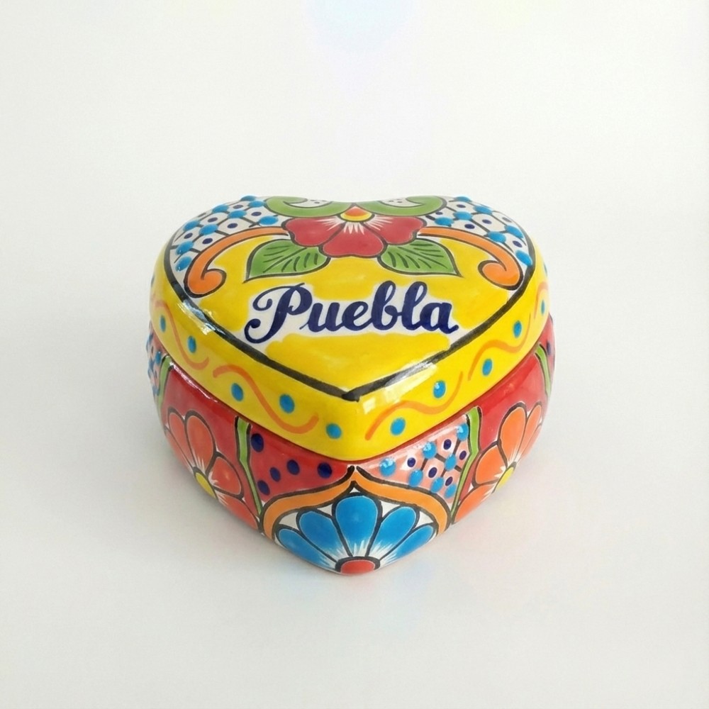 El Taller de Talavera, alhajero de talavera, regalo artesanal, corazón de cerámica, hecho en México, joyero pintado a mano, artesanía poblana, talavera azul, regalo para mujer, souvenir mexicano, decoración mexicana tradicional