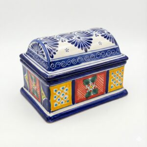 El Taller de Talavera, alhajero de cerámica, cofre de Talavera, caja artesanal mexicana, alhajero pintado a mano, regalos originales hechos en México, joyero tradicional, Talavera Puebla